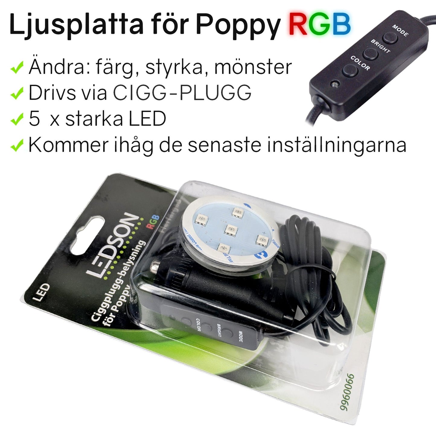 Ledson Ljusplatta LED för Poppy Luftfräschare (RGB) Ciggplugg